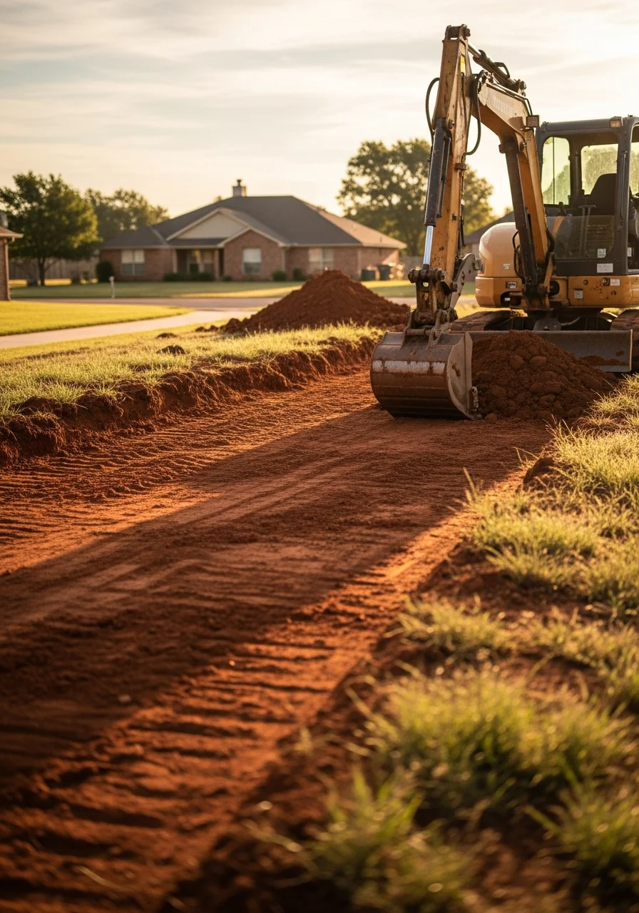 Professional crew member in work gear on a Lawton residential property.